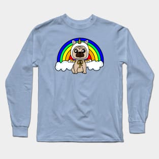 Chibi Unicorn Pug Rainbow (Large Design) Long Sleeve T-Shirt